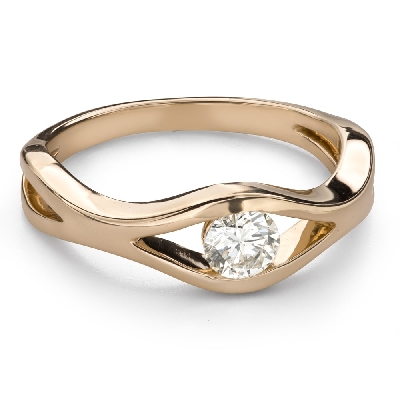 Gold ring with brilliant diamond "Intertwined destinies 102"